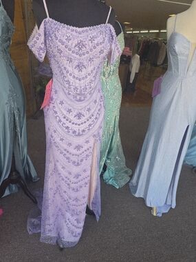 Lavender Off-Shoulder Beaded Prom Dress